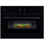 Four à micro-ondes combiné AEG NKK8N721B Série 8000 Mealassist, hauteur 45 cm, noir brillant