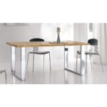 Conarte   Table moderne bois de chêne massif fabriqué à la main, pieds en acier inoxydable