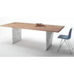 Conarte   Table moderne bois de chêne pieds en fer percé + led - Image 2