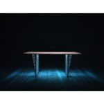 Conarte   Table moderne bois de chêne pieds en fer percé + led - Image 3