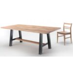 Conarte   Table moderne pieds en fer sauterelle en bois de chêne massif