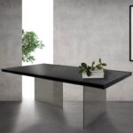 Klass table artisanale bois noir + pieds en verre fumé - Image 2