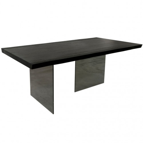 klass-table-artisanale-bois-noir-pieds-en-verre-fume Klass table artisanale bois noir + pieds en verre fumé - Image 1
