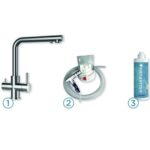 Mitigeur de cuisine à trois voies Schock New Aquapura 3x1 avec eau filtrée et microfiltre en acier inoxydable intégré