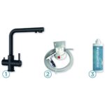 Mitigeur de cuisine à trois voies Schock New Aquapura 3x1 avec eau filtrée et microfiltre intégré, noir