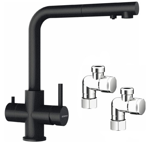 mitigeur-trois-voies-schock-vitus-avec-eau-filtree-filtres-et-pommeau-de-douche-noir Mitigeur trois voies Schock Vitus avec eau filtrée, filtres et pommeau de douche noir - Image 1