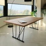 New Port table minimaliste en bois massif fabriqué à la main + pieds en métal - Image 3
