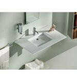 Lavabo mural Rapsel Albeus 80 cm en céramique blanche - Image 3