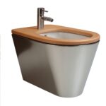 Bidet mural Rapsel Mary en acier inoxydable avec couvercle en wengé