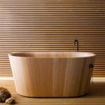 Baignoire îlot Rapsel Ofurò 140 cm avec lattes en mélèze de Sibérie - Image 2