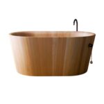 Baignoire îlot Rapsel Ofurò 140 cm avec lattes en mélèze de Sibérie