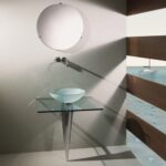 Lavabo en verre Rapsel Olimpia 70 avec plan de travail en cristal de 80 cm et pied chromé - Image 2