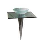 Lavabo en verre Rapsel Olimpia 70 avec plan de travail en cristal de 80 cm et pied chromé