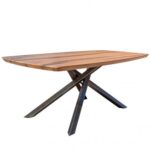 Roma Savona table en bois de tonneau massif avec pieds en métal noir 200 / 180 x 100 cm