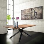 Roma Savona table en bois de tonneau massif avec pieds en métal noir 200 / 180 x 100 cm - Image 3