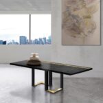 Tokio table artisanale bois de chêne massif noir + bronze - élégant et raffiné - Image 2
