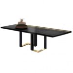 Tokio table artisanale bois de chêne massif noir + bronze - élégant et raffiné