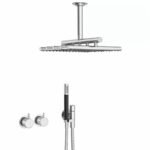Ensemble de douche Vola 2471-051A avec mitigeur intégré, pommeau de douche et douchette.