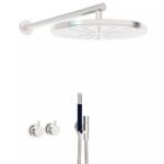 Ensemble de douche Vola 2471-061 avec mitigeur intégré, pommeau de douche et douchette.