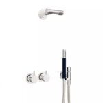 Ensemble de douche Vola 2471-081D avec mitigeur intégré, pommeau de douche et douchette.