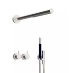 Ensemble de douche Vola 2471-081ST avec mitigeur intégré, pommeau de douche et douchette.