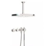Ensemble de douche Vola 2471S-061A avec mitigeur intégré, pommeau de douche et douchette.