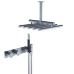 Ensemble de douche Vola 2473-051A avec mitigeur intégré, pommeau de douche et douchette.