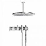 Ensemble de douche Vola 2474S-061A avec mitigeur intégré, pommeau de douche et douchette.