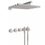 Ensemble de douche Vola 5471S-051 avec mitigeur thermostatique intégré, pommeau de douche et douchette.