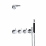 Ensemble de douche Vola 871R-081 avec robinet intégré, pommeau de douche et douchette.