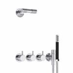 Ensemble de douche Vola 871R-081D avec robinet intégré, pommeau de douche et douchette.