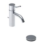 Robinet mitigeur de lavabo Vola HV3M+30 avec bonde clic-clac et vidage.